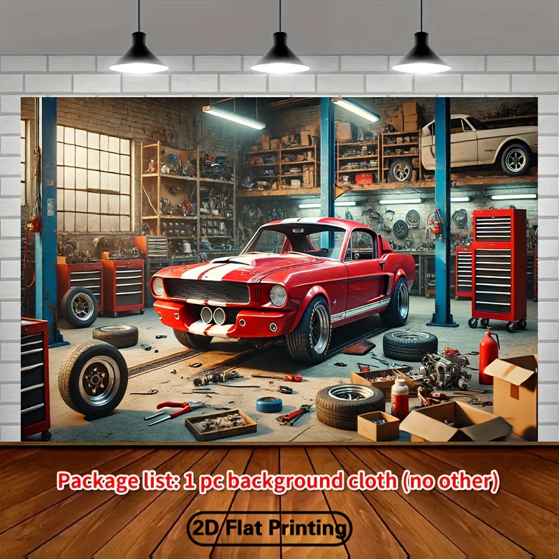 Auto Repair Shop Background - Klassische Auto-Garage Werkstatt-Hintergrund Vintage Autoreparatur-Shop Szenerie