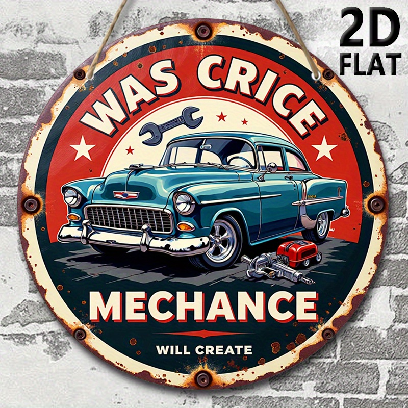 Auto Repair Shop Logo Design - 2D-Flugzeug, Retro-Autoreparaturwerkstatt-Logo - kreisförmige Wandkunst, mit