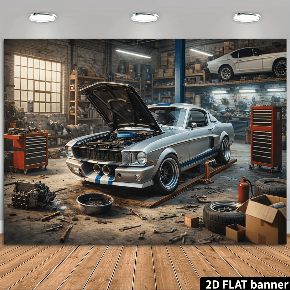 2D-Flachbild-Hintergrundstoff  – Auto Repair Shop Background Bewertung und Preis