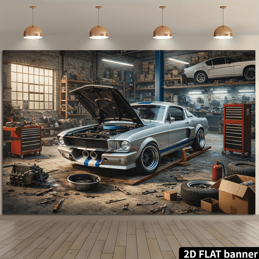 2D-Flachbild-Hintergrundstoff  – Auto Repair Shop Background Bewertung und Preis